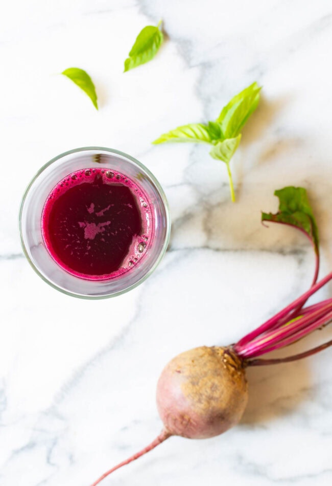 Best Ever Basil Beet Juice Recipe (Blender Juice) on ASpicyPerspective.com #juice 