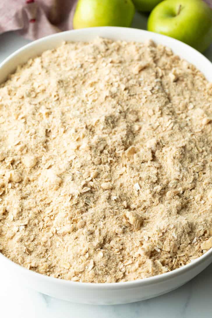 Raw oat crumble topping.