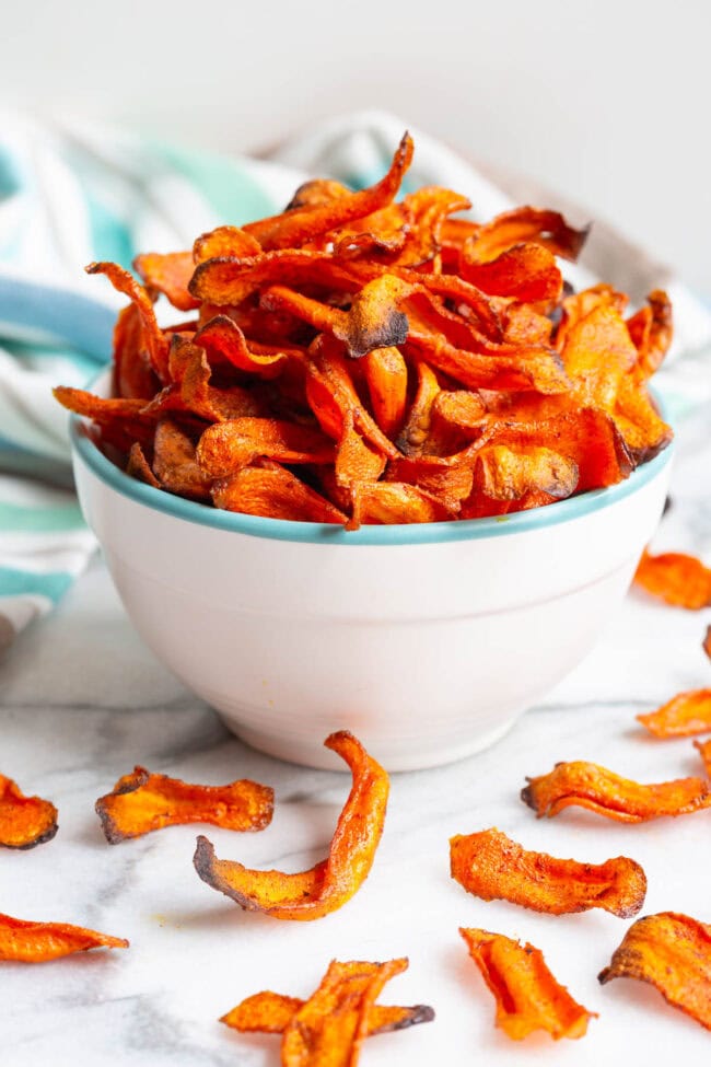 Carrot Chips in bowl for a healthy snack.