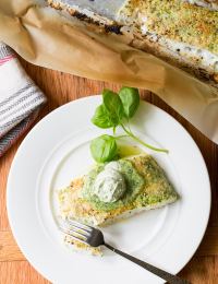 Almond Crusted Baked Halibut with Basil Butter on ASpicyPerspective.com #5ingredient #halibut