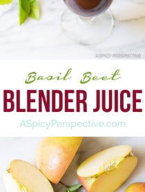 Making Fabulous 4 Ingredient Basil Beet Juice Recipe (Blender Juice) on ASpicyPerspective.com #juice