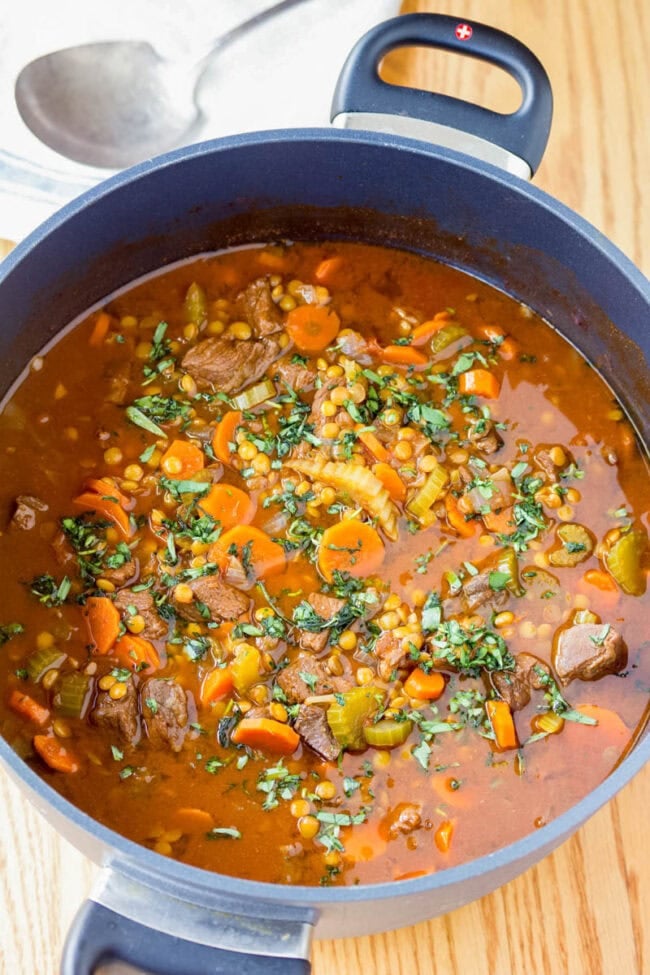 Zesty Lentil Stew Recipe in large pot