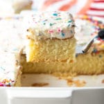 The Best Homemade Vanilla Cake Recipe #ASpicyPerspective #vanilla #cake #birthday #layer #sheet #party