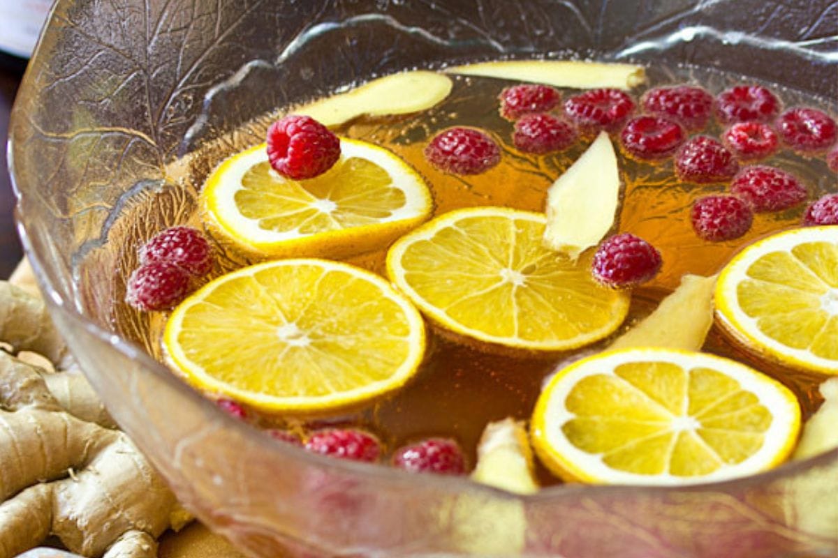 floating fruit in a cocktail