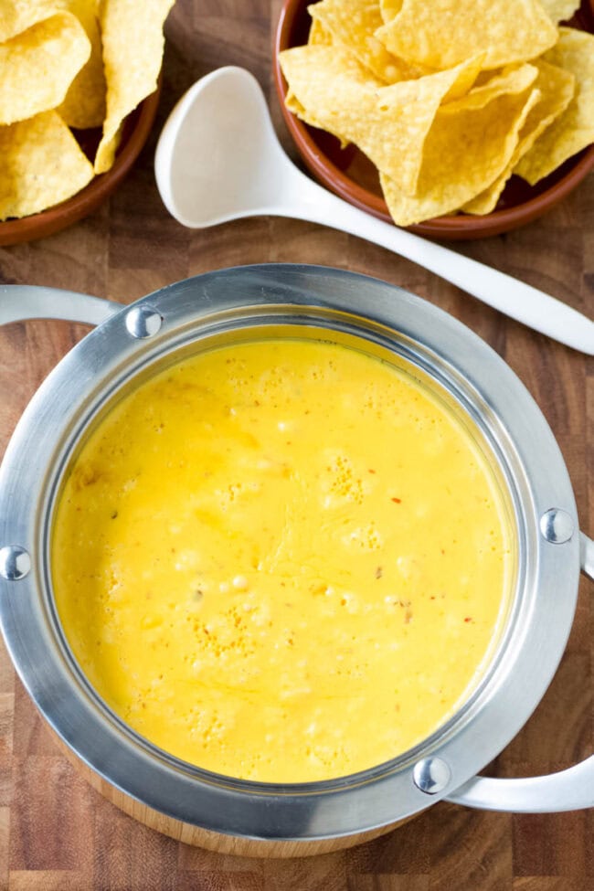 Homemade queso recipe in a pot. 