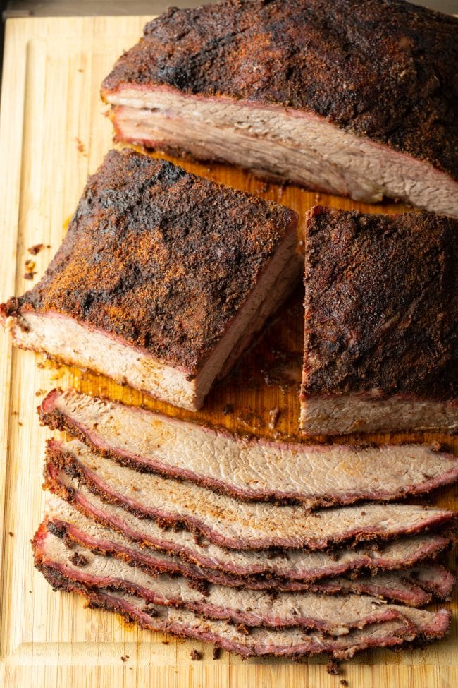 Beef brisket being sliced after it has rested