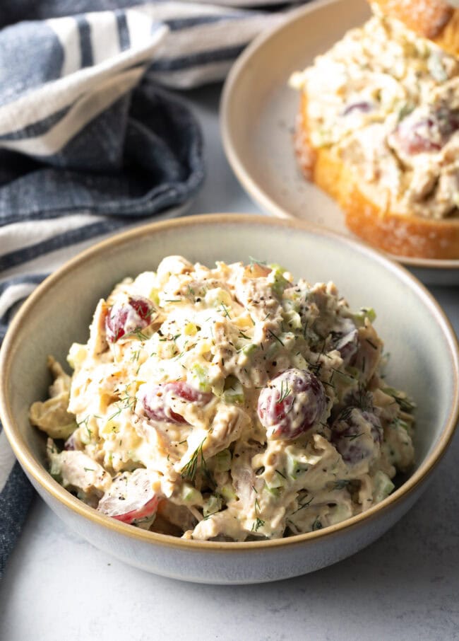 Bowl of prepare salad. Recipe made with leftover turkey.