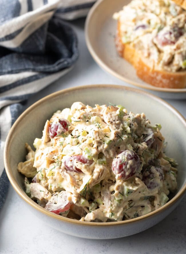 Bowl of turkey salad.