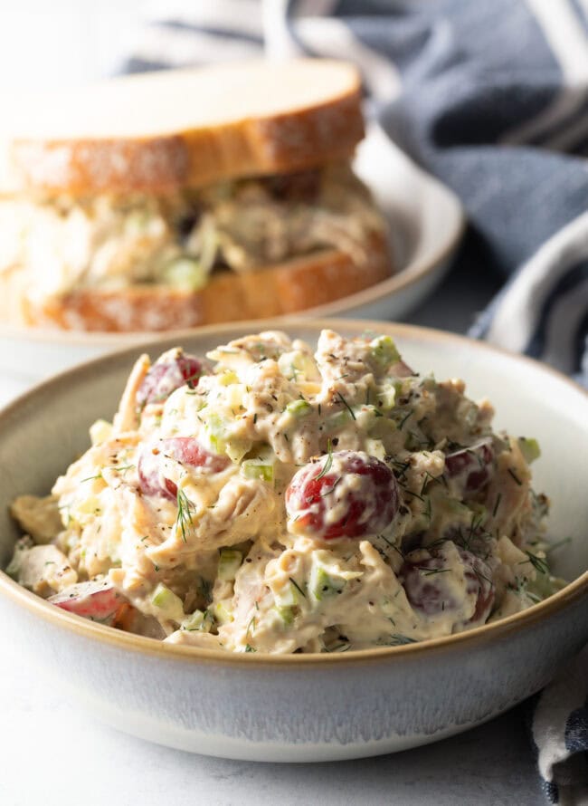 Bowl of turkey salad.