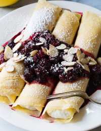 Cream Filled Blintz Pancakes Recipe with Blackberry Sauce | ASpicyPerspective.com