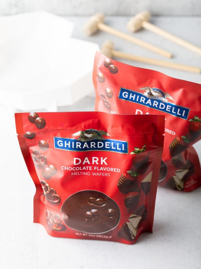 two bags of Ghiradelli dark chocolate melting wafers