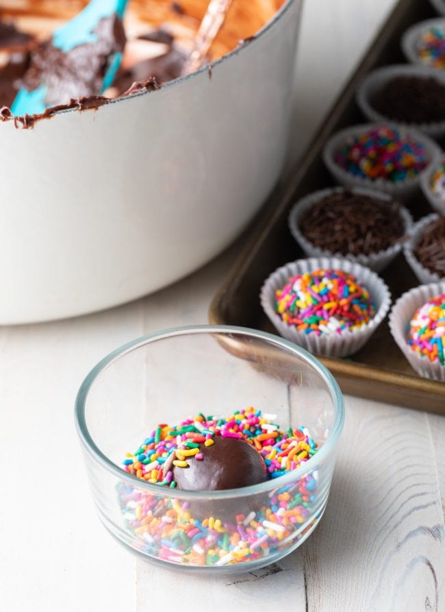 coating truffles in sprinkles