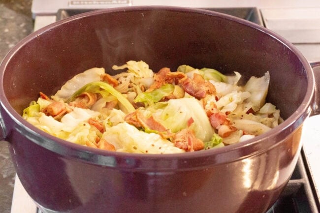 Pot of bacon and cabbage on the stove