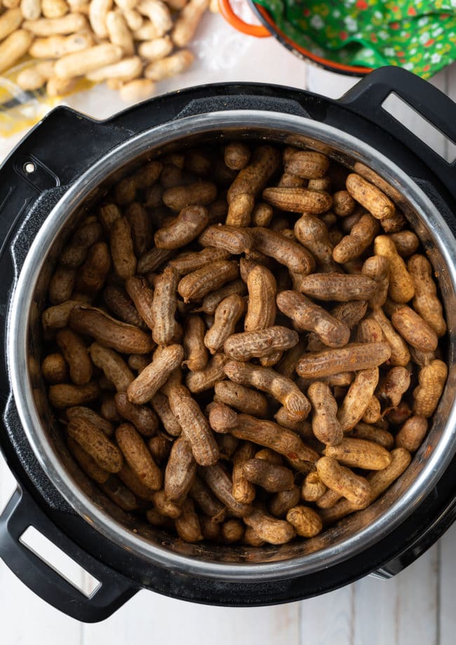 Boiled peanuts in an instant pot after being cooked. 