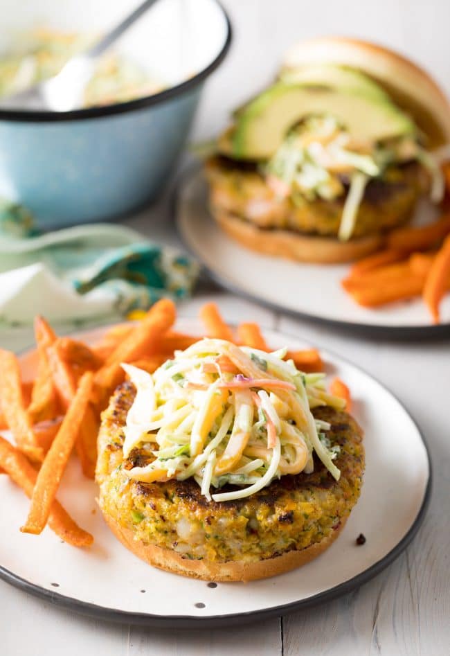 Island Shrimp Burger Recipe with mango slaw 