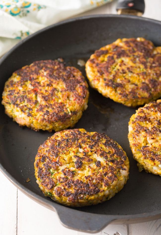 Caribbean Shrimp Patties in skillet