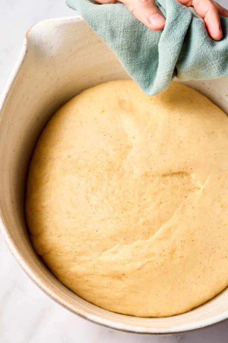 Challah Bread with Apples - rising dough in bowl