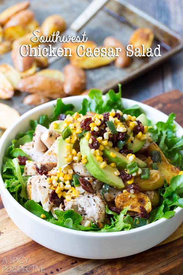 Southwest Chicken Caesar Salad #chicken #salad