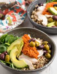 Grilled Chicken Quinoa Bowls with Romesco Sauce Recipe #ASpicyPerspective #healthy #skinny