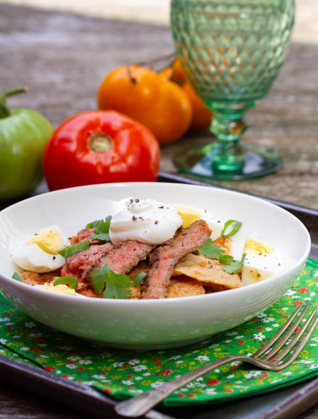 Mexican Chilaquiles Recipe with Marinated Skirt Steak
