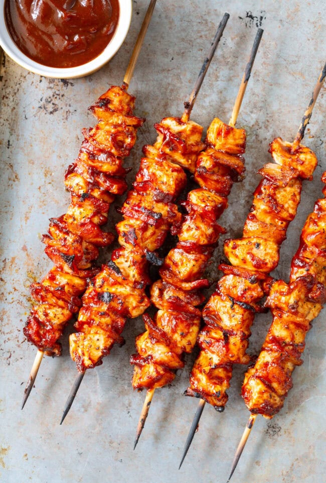 Chicken Skewers Recipe with Chipotle BBQ Sauce on grill or in oven