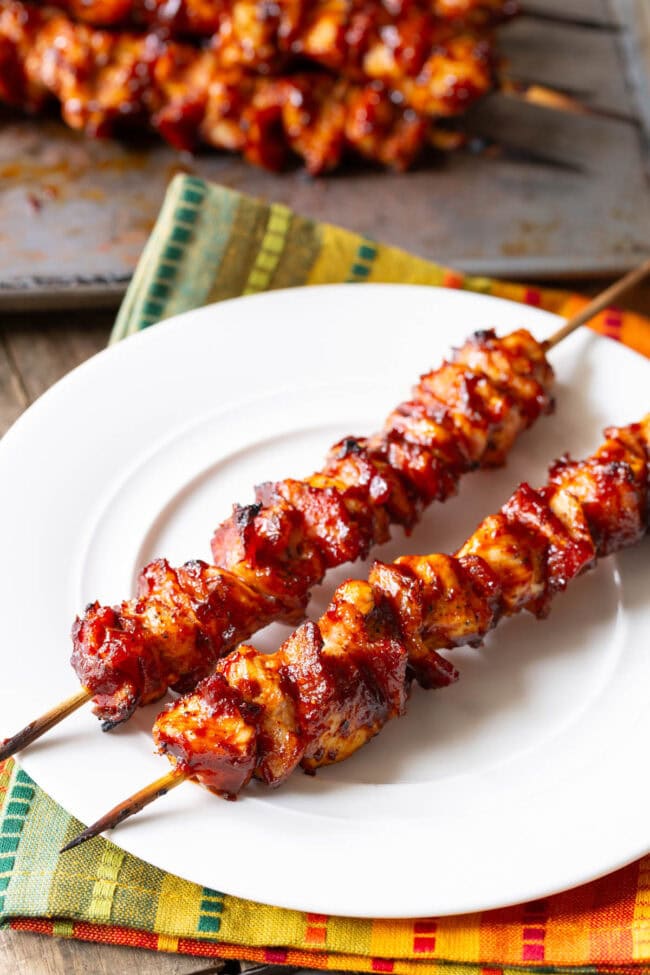 Chicken Kebab Recipe with bbq sauce and bacon on plate