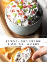 Retro Chipped Beef Dip Recipe #ASpicyPerspective #dip #lowcarb #glutenfree #beef #holiday #christmas #football