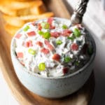 Chipped Beef Dip Recipe #ASpicyPerspective #dip #lowcarb #glutenfree #beef #holiday #christmas #football