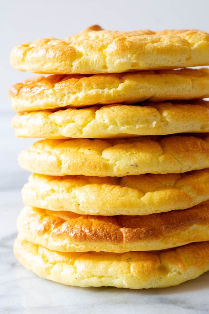 Stack of many pieces of cloud bread.