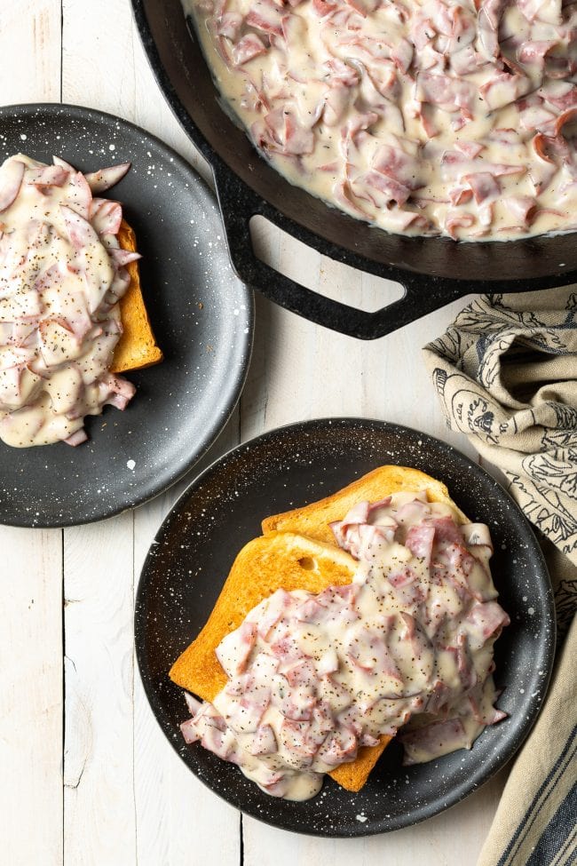 cream chipped beef on toast aka shit on a shingle served on two plates. 