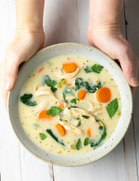 Keto Creamy Chicken Soup with Spinach Recipe (Low Carb) #ASpicyPerspective #chicken #soup #chickensoup #creamy #keto #lowcarb #lemon #parmesan #spinach