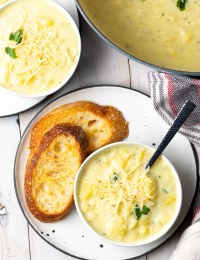 Nana's EPIC Potato Soup Recipe #ASpicyPerspective #potato #potatoes #soup #best #easy #creamy #vegetarian #glutenfree #parmesan #comfortfood