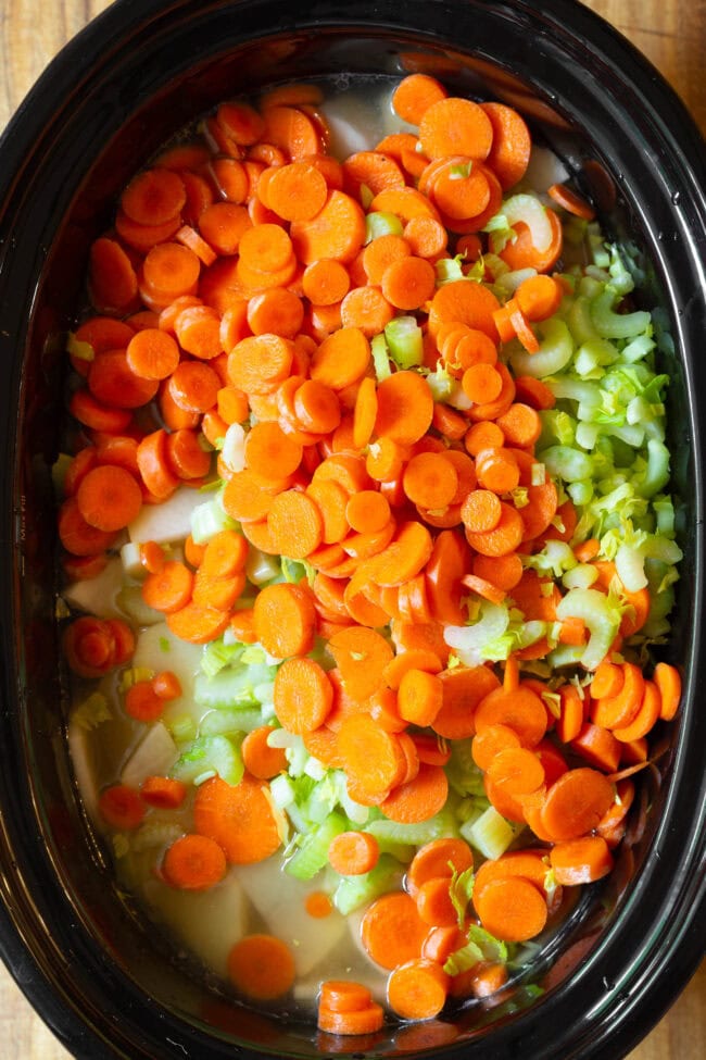 All vegetables in slow cooker for crockpot soup recipes