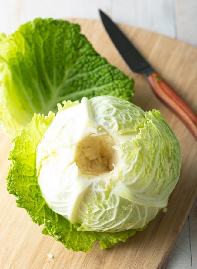 trimmed head of cabbage