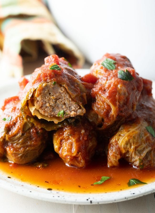 stack of homemade polish stuffed cabbage rolls