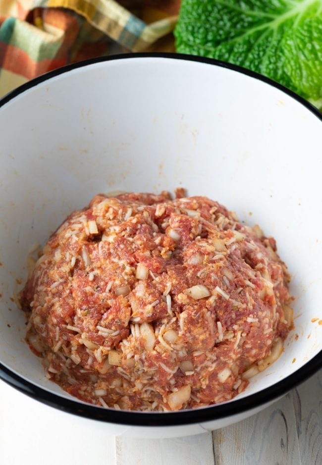 meat mixture in a bowl for golabki recipe