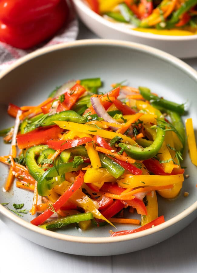 Pepper Salad - Yellow, green, red pepper summer salad.