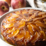 Upside down apple cake with whiskey sauce.