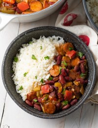 Easy Red Beans and Rice Recipe #ASpicyPerspective #rice #beans #southern #glutenfree #comfortfood #sausage