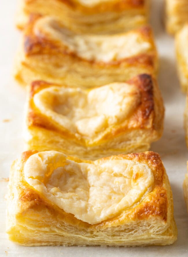 Rows of cheese danish Starbucks recipe freshly baked.