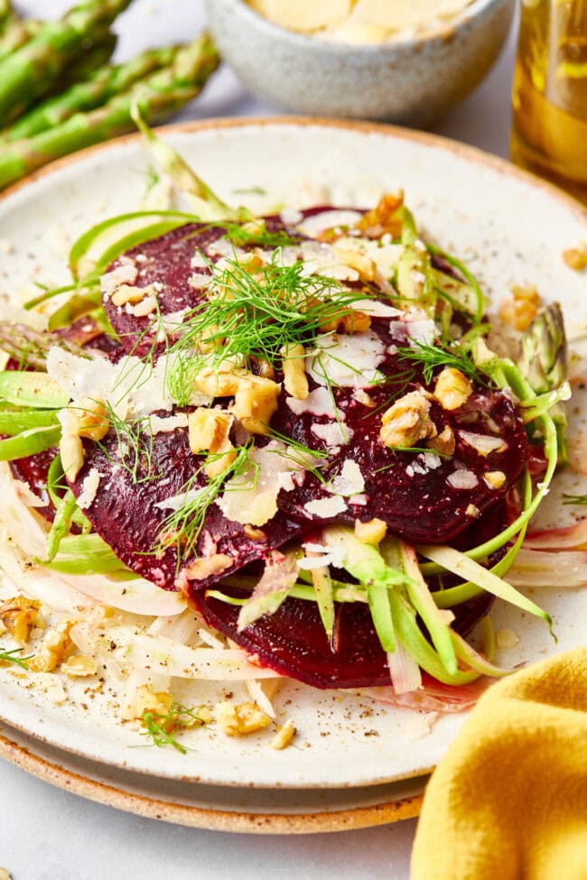 Fennel Salad with Roasted Beets and Shaved Asparagus Recipe on plate