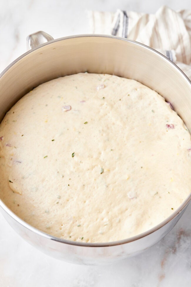 focaccia bread dough rising in bowl