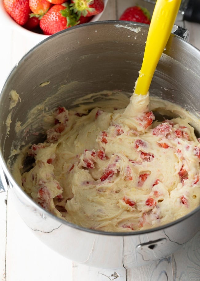 Best Strawberry Cake Recipe after folding in the strawberries. 