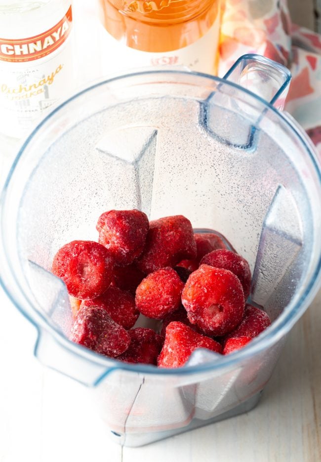 blender with strawberries