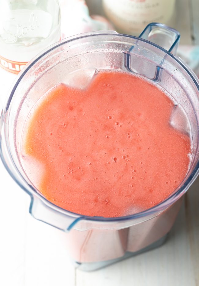 blended frozen strawberries, blush wine, and vodka