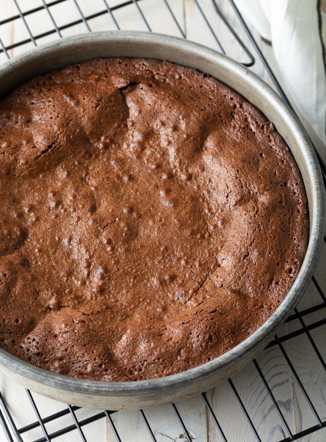 baked chocolate brownie cake in pan