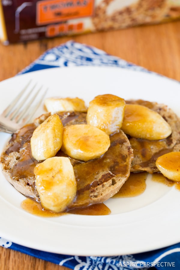 Moist and Decadent Grilled French Toast with Bananas Foster on ASpicyPerspective.com #camping #breakfast