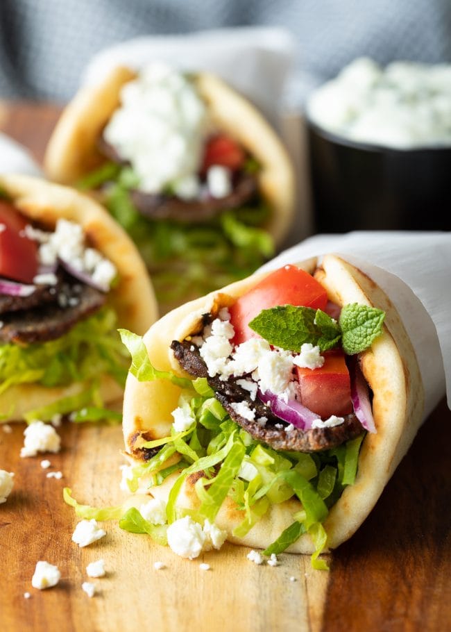 Homemade lamb gyro recipe wrapped in paper parchment. 