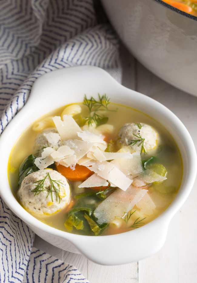 Healthy Meatball Wedding Soup Recipe #ASpicyPerspective #glutenfree #skinny