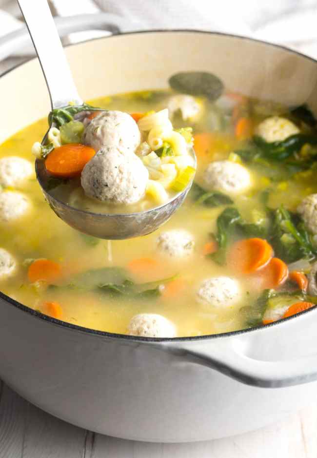 Healthy Italian Meatball Wedding Soup Recipe #ASpicyPerspective #glutenfree #skinny